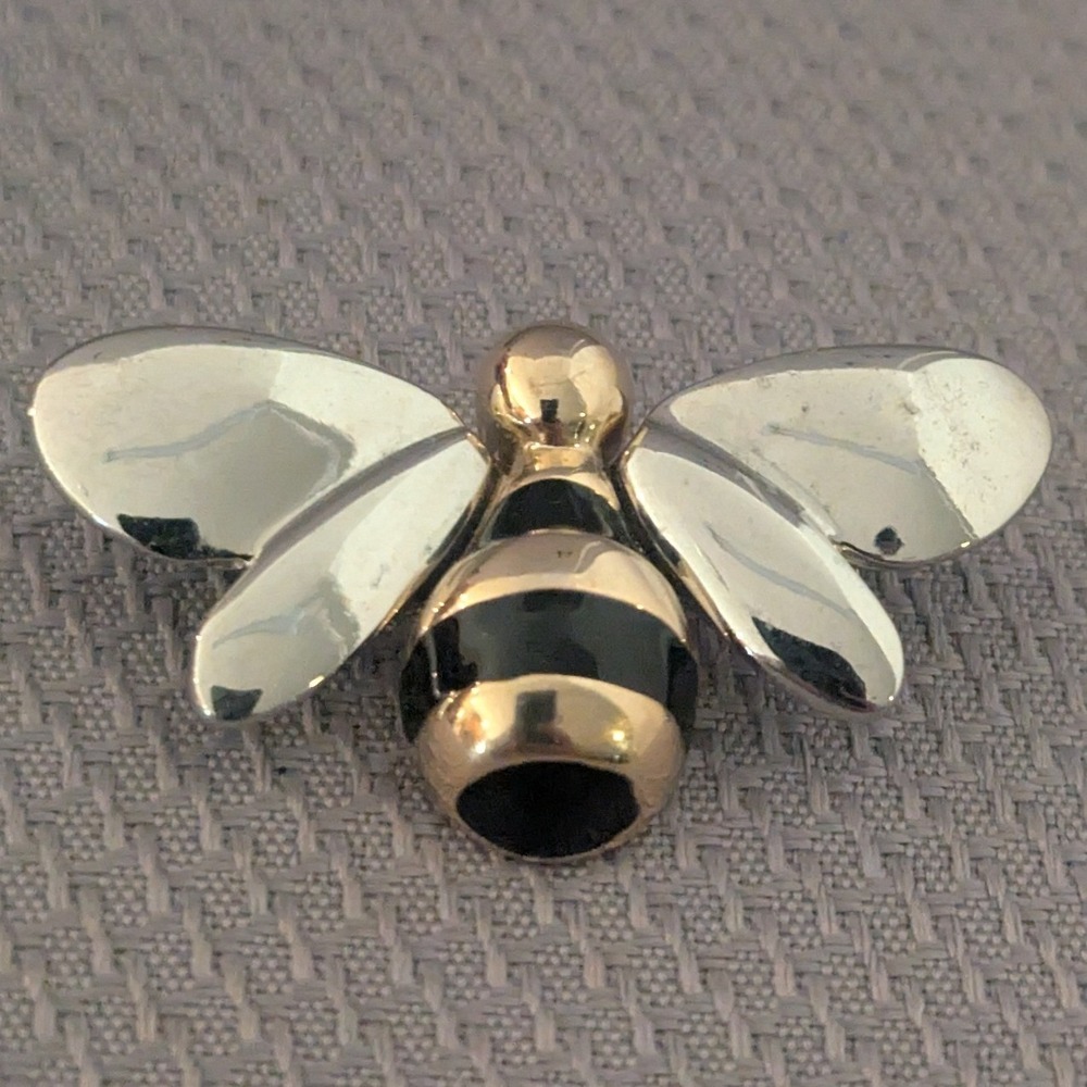 Liz Claiborne Vintage Bumblebee Brooch Two Tone Silver Gold Enamel Bee Pin LC